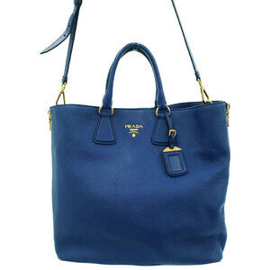 Prada Vitello Daino tote bag pebbled calfskin leather Blue